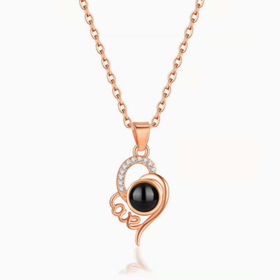Projection Photo Customed "LOVE"  Crooked Heart Necklace