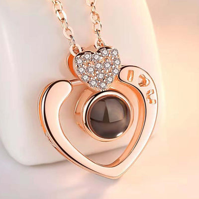 Projection Photo Customed Double Heart Necklace