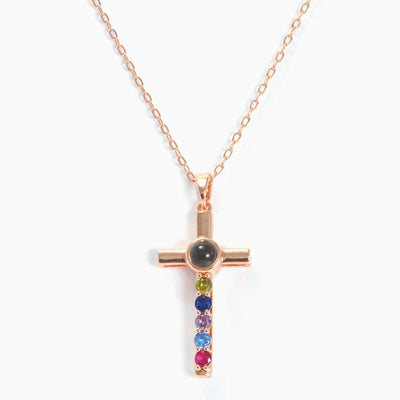 Projection Photo Customed Five Diamonds Cross Necklace