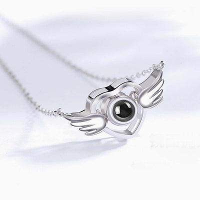 Projection Photo Customed Angel Wings Heart Necklace