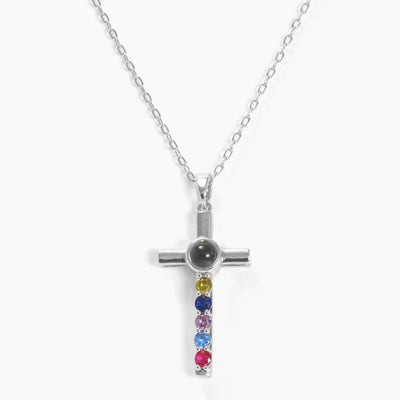 Projection Photo Customed Five Diamonds Cross Necklace