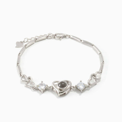 Projection Photo Customed Hollow Heart 925 Silver Bracelet