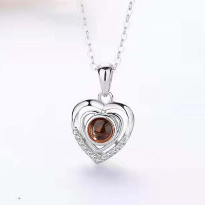 Projection Photo Customed Double Heart Belt Drill Necklace